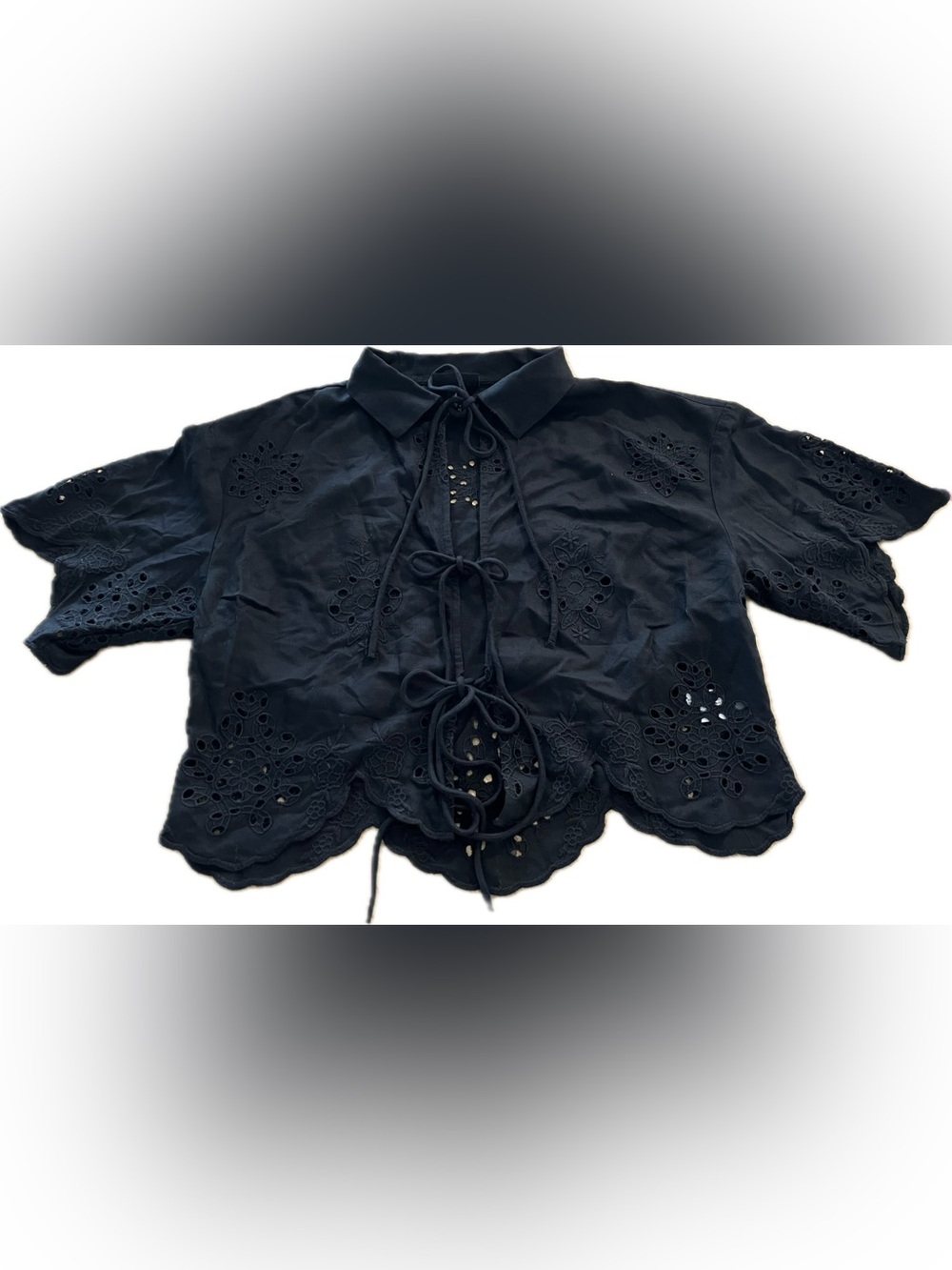 Future Collective Black Eyelet Crop Top NWT $38 Tie-Front Blouse Size XS